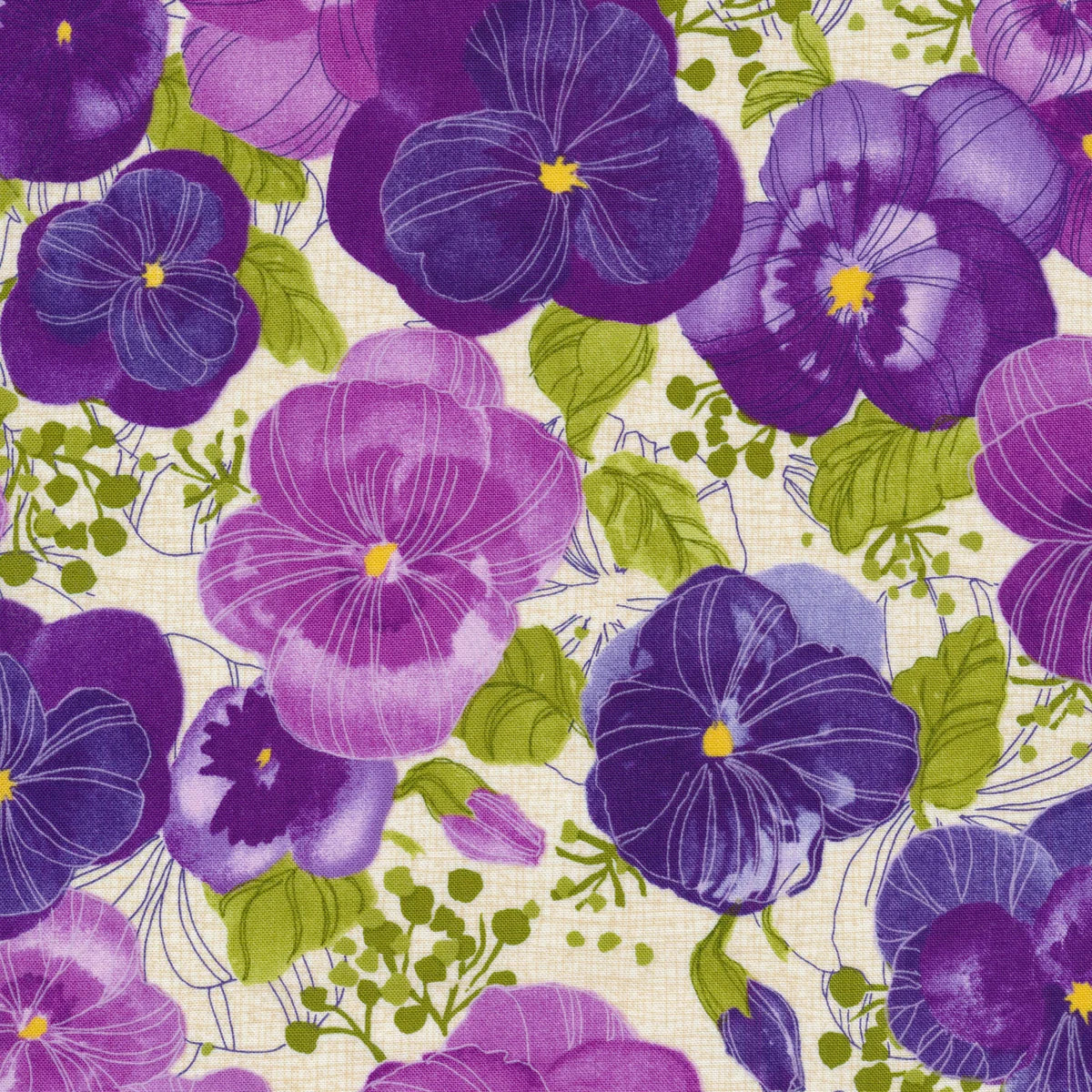 Pansys Posies by Robin Pickens Cream 54872011 Essem Textiles Co.