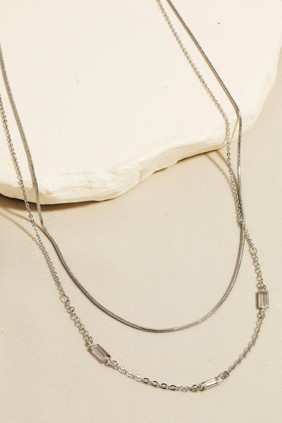 Two Row Layered Chain Necklace - Silver