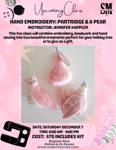 Hand Embroidered Ornaments: Partridge & Pear