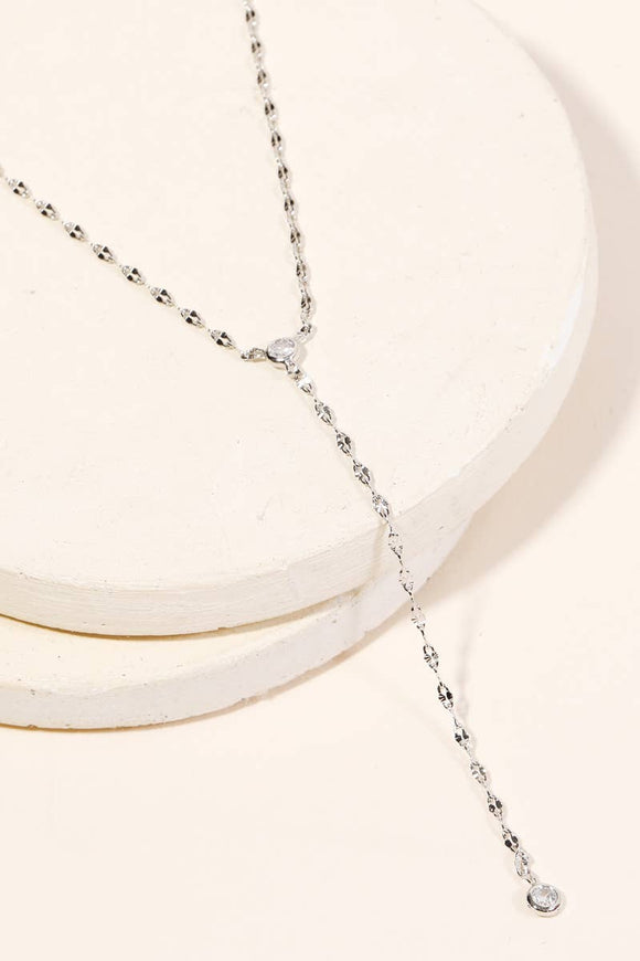 Dainty Chain Link Y Necklace -Silver