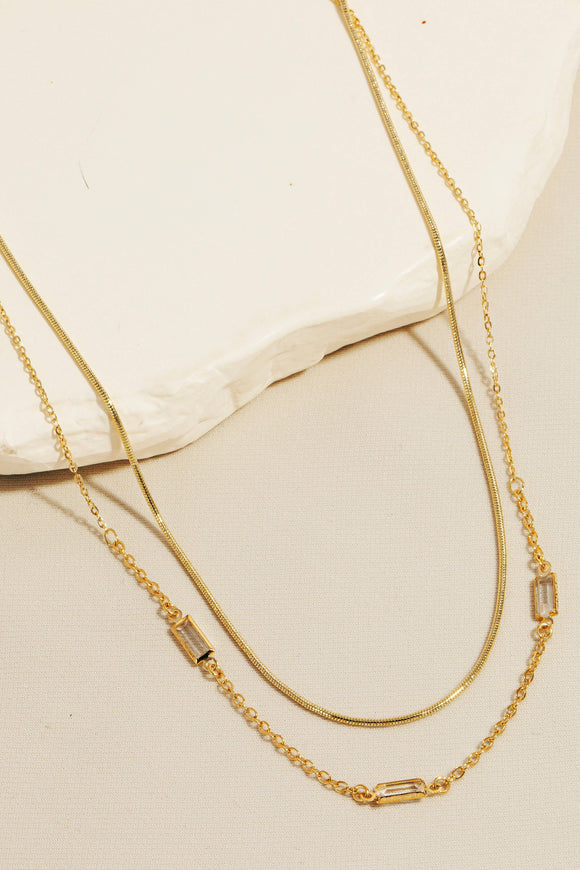 Two Row Layered Chain Necklace - Gold