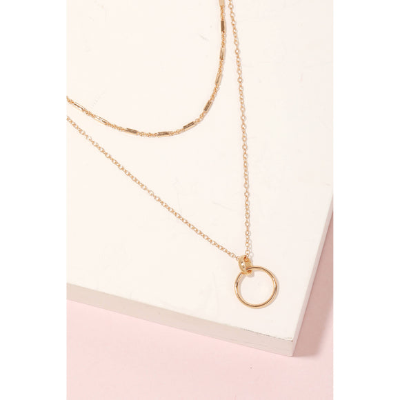 Metallic Hoop Pendant Layered Necklace - Gold