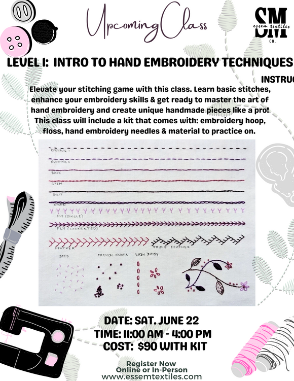 Level 1: Intro to Hand Embroidery Techniques