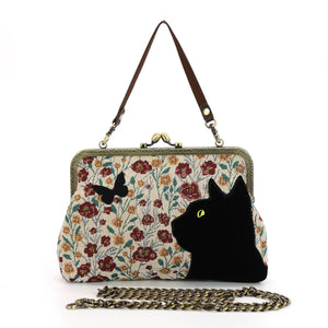 Floral Black Cat Bag